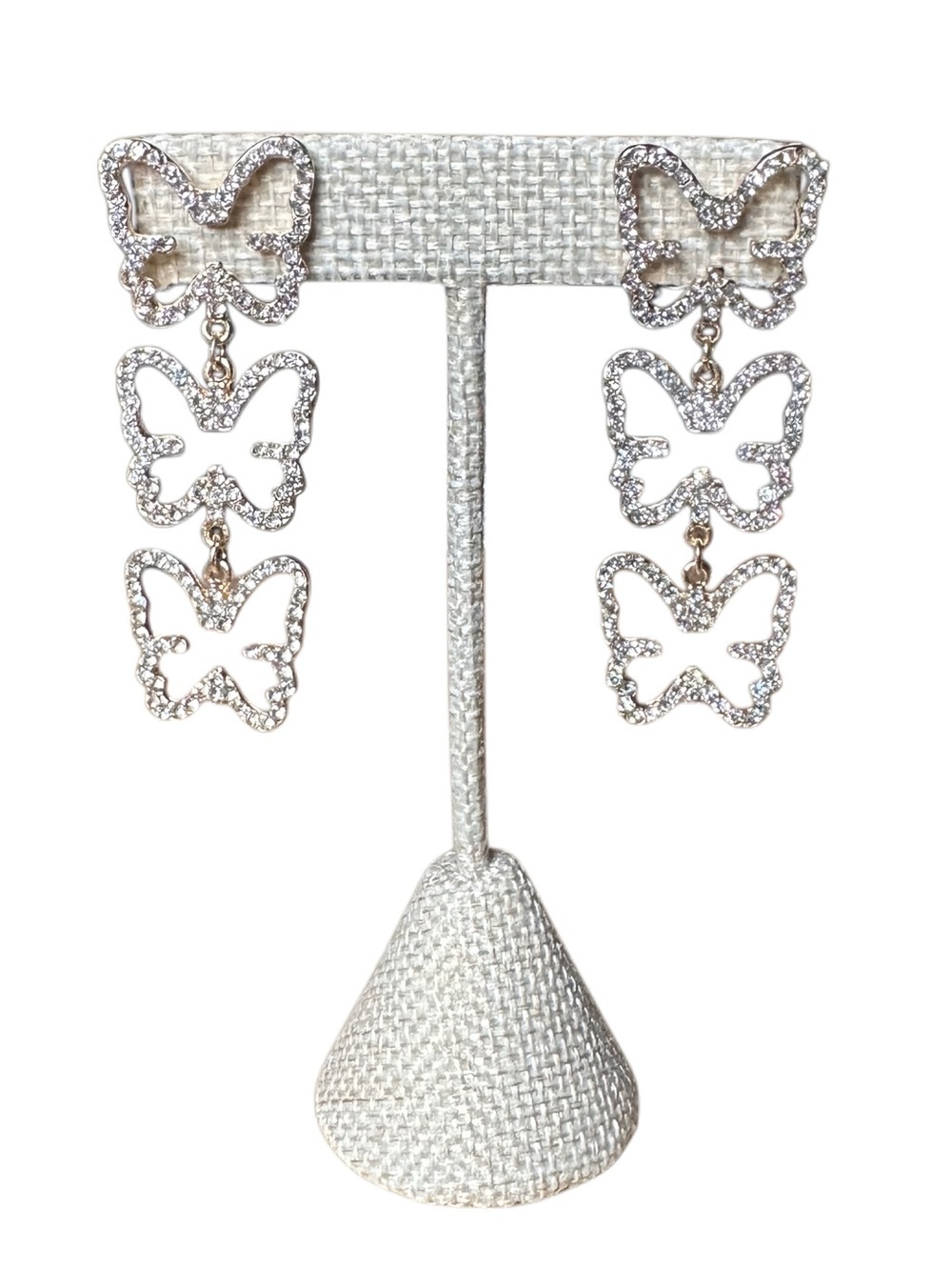 Crystal Butterfly Drop Earrings - Silver Tone